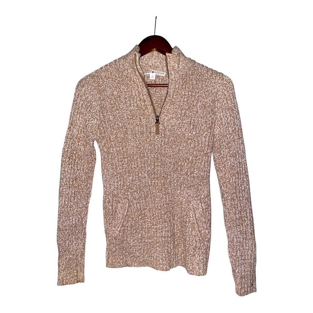Tommy Hilfiger 1/4 Zip Women Long Sleeves Tan Sweater‎ Size Medium